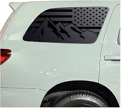 Bandera de Estados Unidos con calcomanías de escena de montaña para Toyota Sequoia (2008-2022) en negro mate para ventanas laterales - TS2-BX1.A