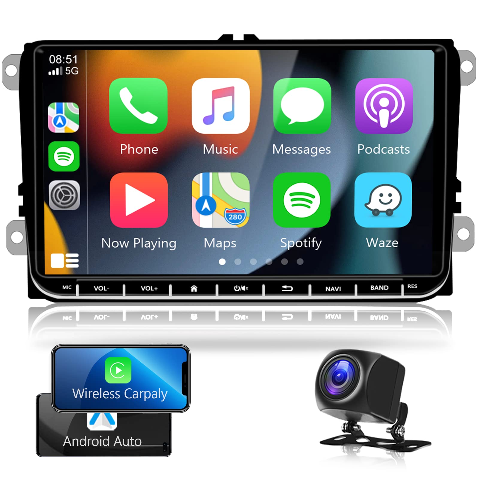 Buy Car Stereo Radio with Wireless Apple Carplay Android Auto, 9 Inch