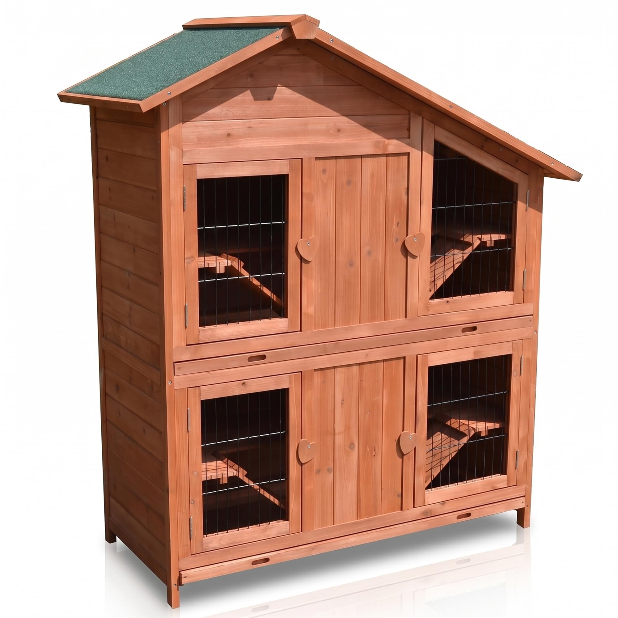 Mucola Hasenstall Kaninchenstall Holz 4 Ebenen mit Freilauf 113x55x128 cm | Herausnehmbare Edelstahl-Schublade, 4 Rampen mit Antirutsch-Leisten, verriegelbare Türen, Gitter, Hellbraun