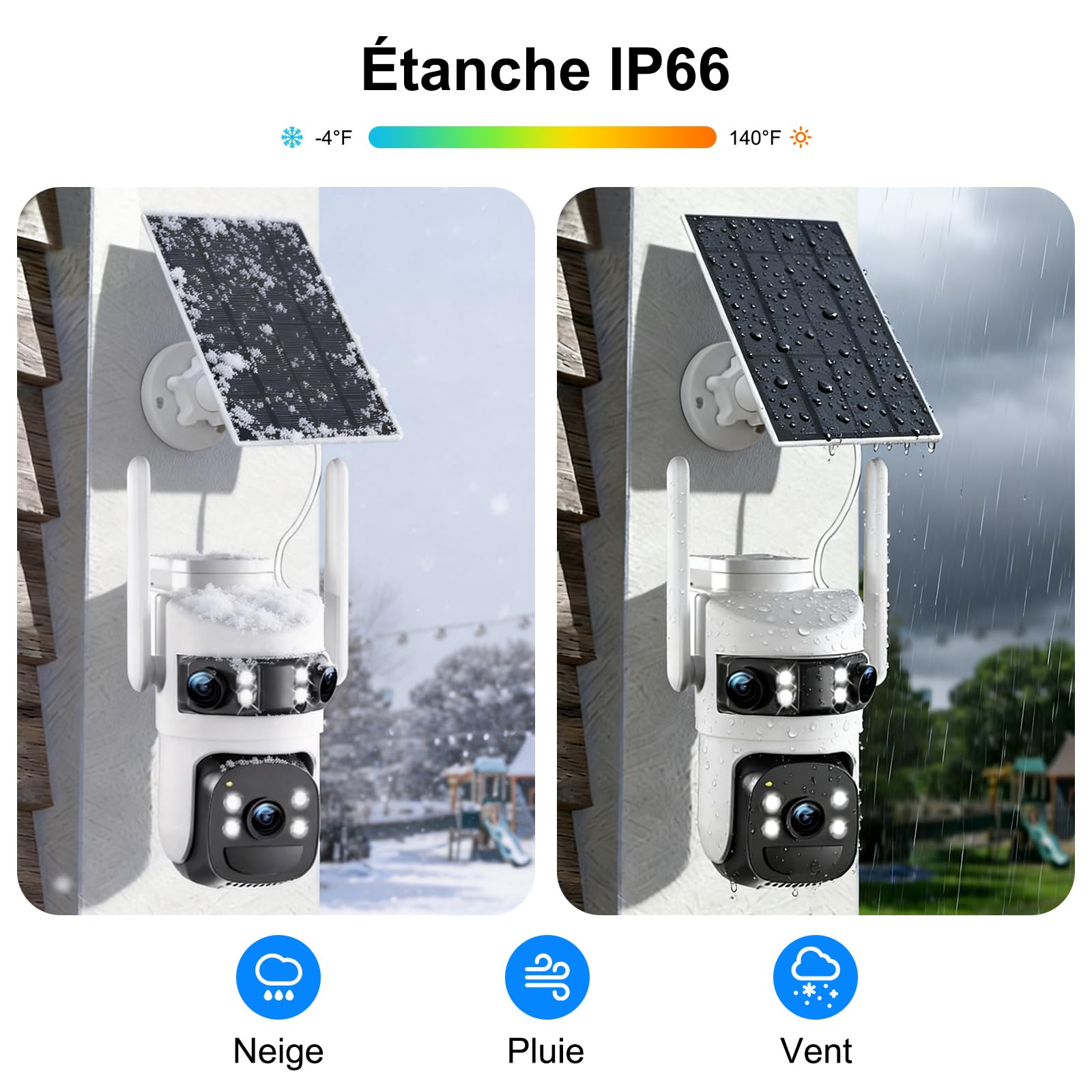 6K Telecamera Wi-Fi Esterno,Triple Obiettivo Telecamera WiFi Senza Fili con Pannello Solare,Audio Bidirezionale,Videocamera Sorveglianza,Visione Notturna a Colori,Rilevamento Umano PIR,2.4G/5GHz,IP66