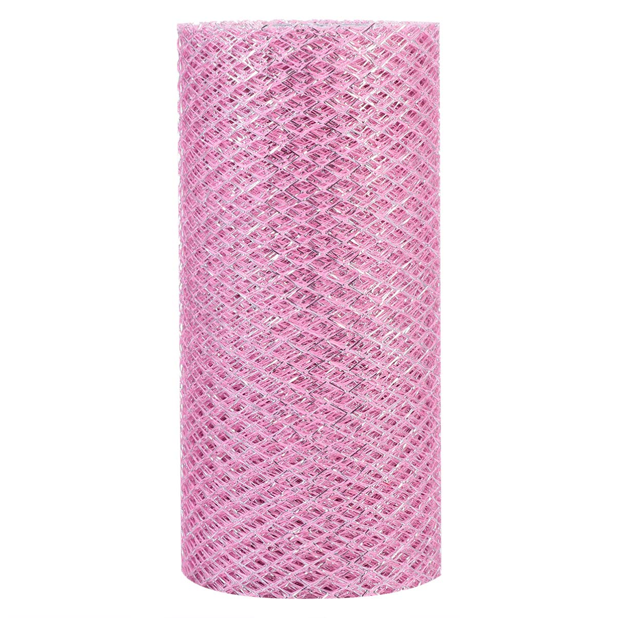 EXCEART 15cm Christmas Ribbons,Metallic Deco Mesh Ribbon for Wreaths and Decorating (Pink)