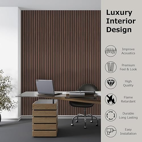 Miniatura 3 de Evenreach Panel de pared de listones de madera, paquete de 2 paneles de pared de madera acústica de 47.2 x 12.8 pulgadas para decoración de pared
