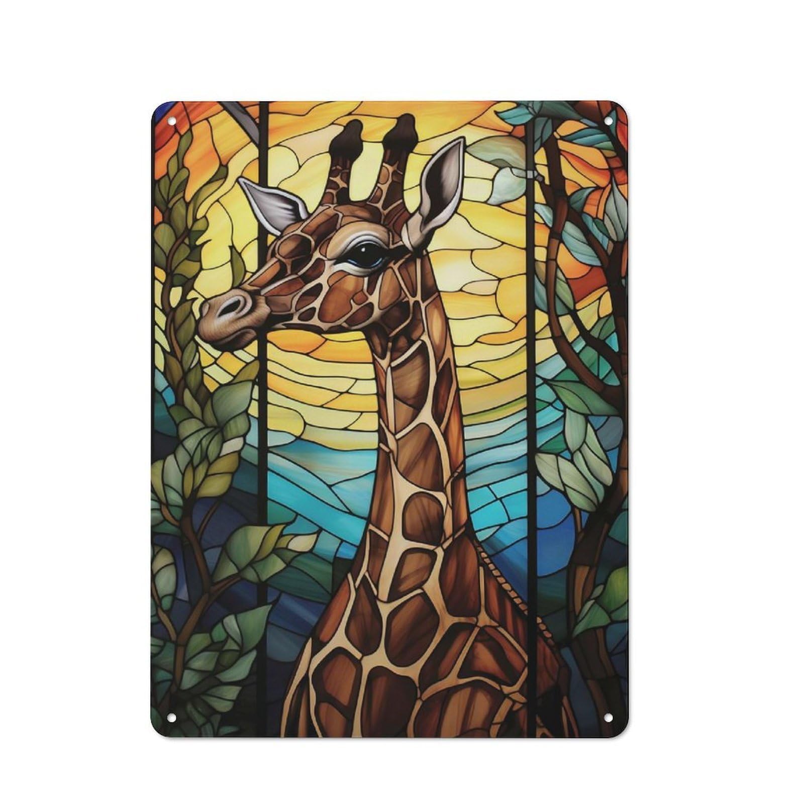 Junmoney Stained Glass Giraffe Portrait Kitchen Metal Sign With Design 40X30cm, Classic Diner Style Decor For Coffee Bar, Kitchen, Bistro Or Tea Corner