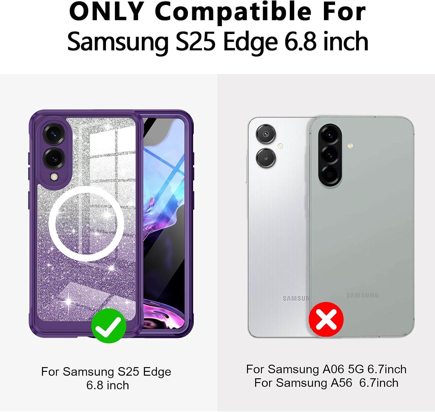 Hekodonk for Samsung Galaxy S25 Edge Case Glitter,Compatible with MagSafe[Built-in Tempered Glass Screen Protector] Full Body Shockproof Protective Slim Fit Bling Phone Case,Amethyst Purple image 2