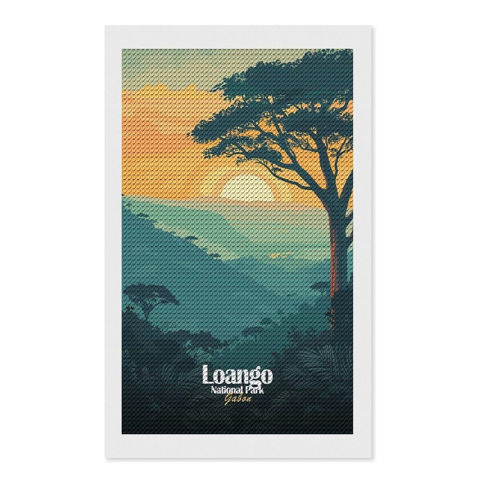 Junmoney Loango National Park Gabon Illustration Diamond Painting Kit 12"x20", Easy Handmade Project, Cosy Home Accent, for Craft Lovers, Holiday Gift Idea