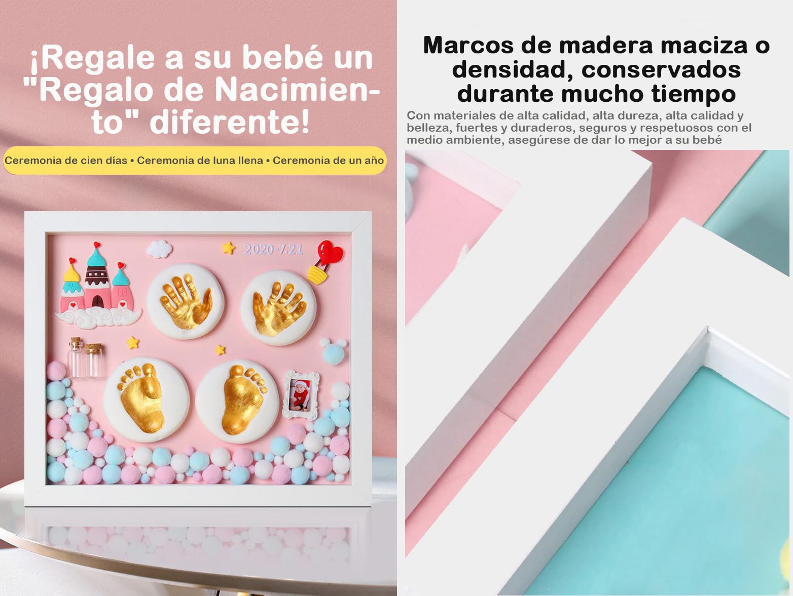 Bebé Huellas Mano y Huellas Kit de Marco,Huella de La Mano y Pies Del Recién Nacido de Recuerdo de Huella,Molde de Arcilla Natural Segura,Marco de Fotos Decoración