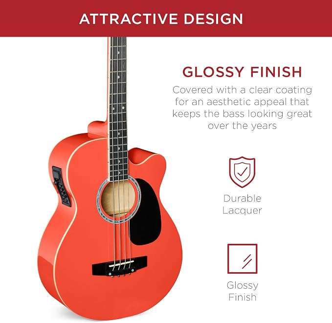 Bajo acústico-eléctrico Best Choice Products, 4 cuerdas, Rojo miniatura 4