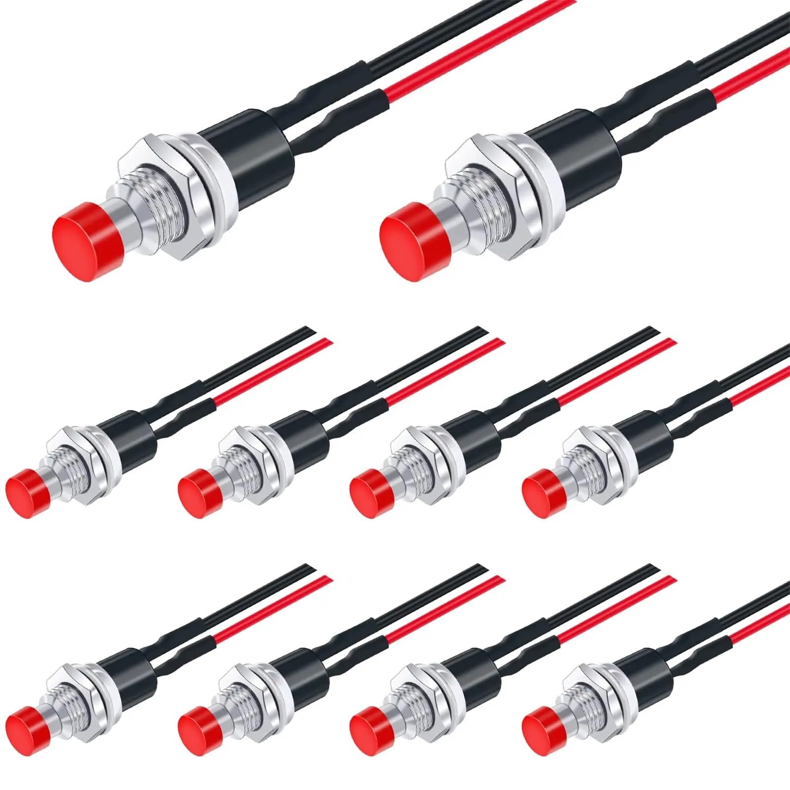 PBS-110-X6C Drucktaster, 1 A, 250 V AC, 2-polig, SPST, 6 Farben, normal offen, mit vorgelöteten Drähten, 10 Stück (12 Stück rot)