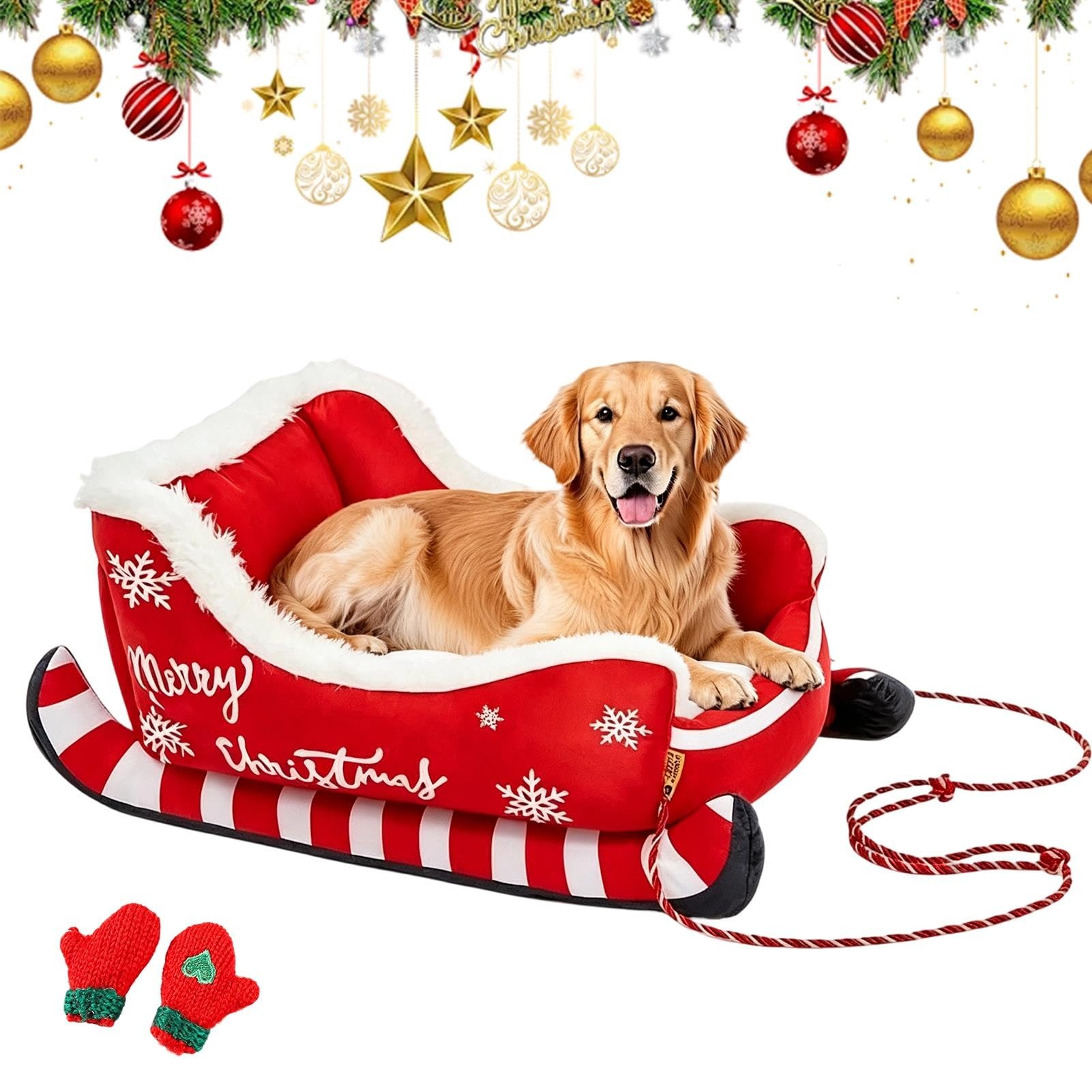 Ruhemeister Pro 2026 New Christmas Sleigh Pet Bed, Plush Small Dog Bed