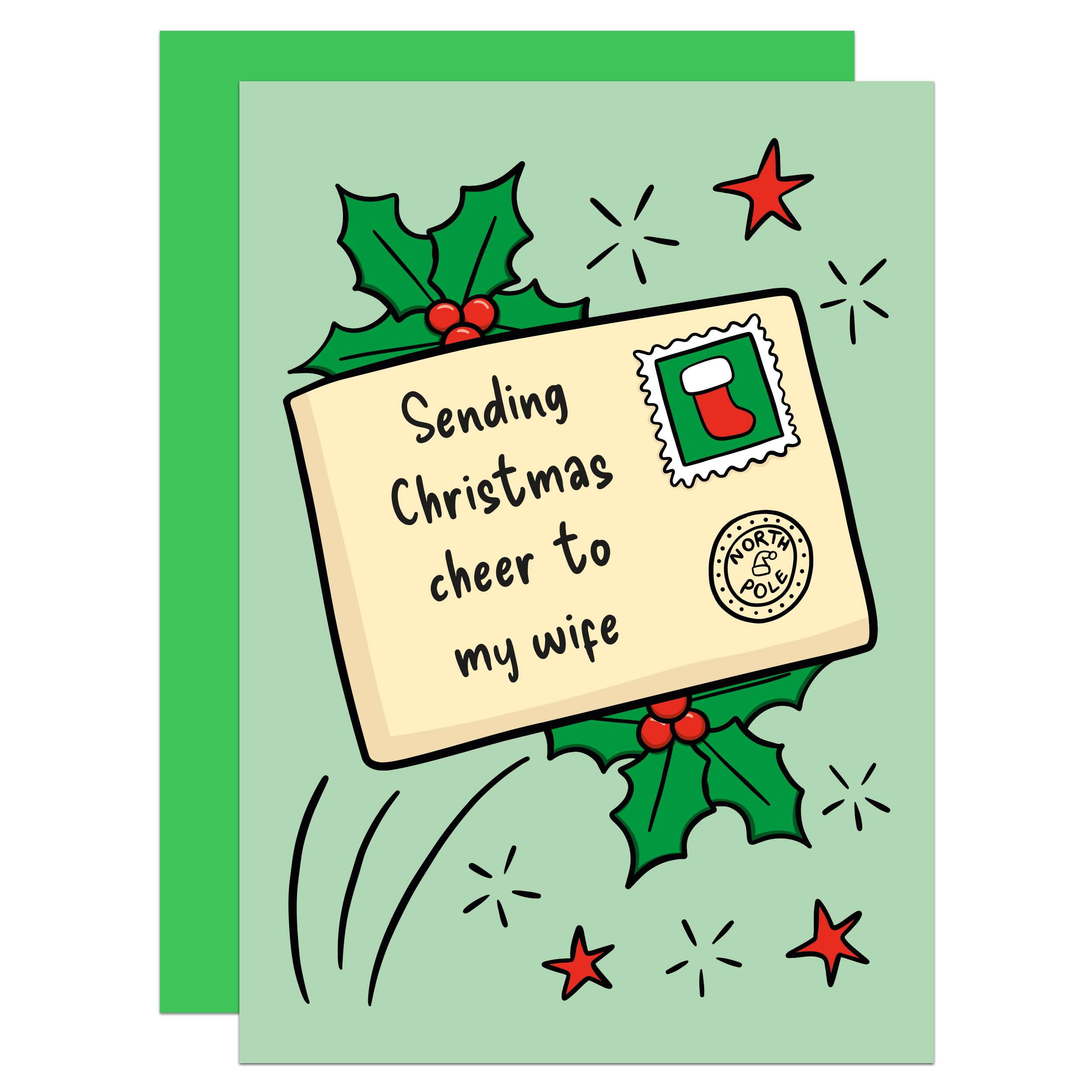 Wife Christmas Cheer Card, To Partner, From Husband, Cute, Letter, Letterbox (Wife)