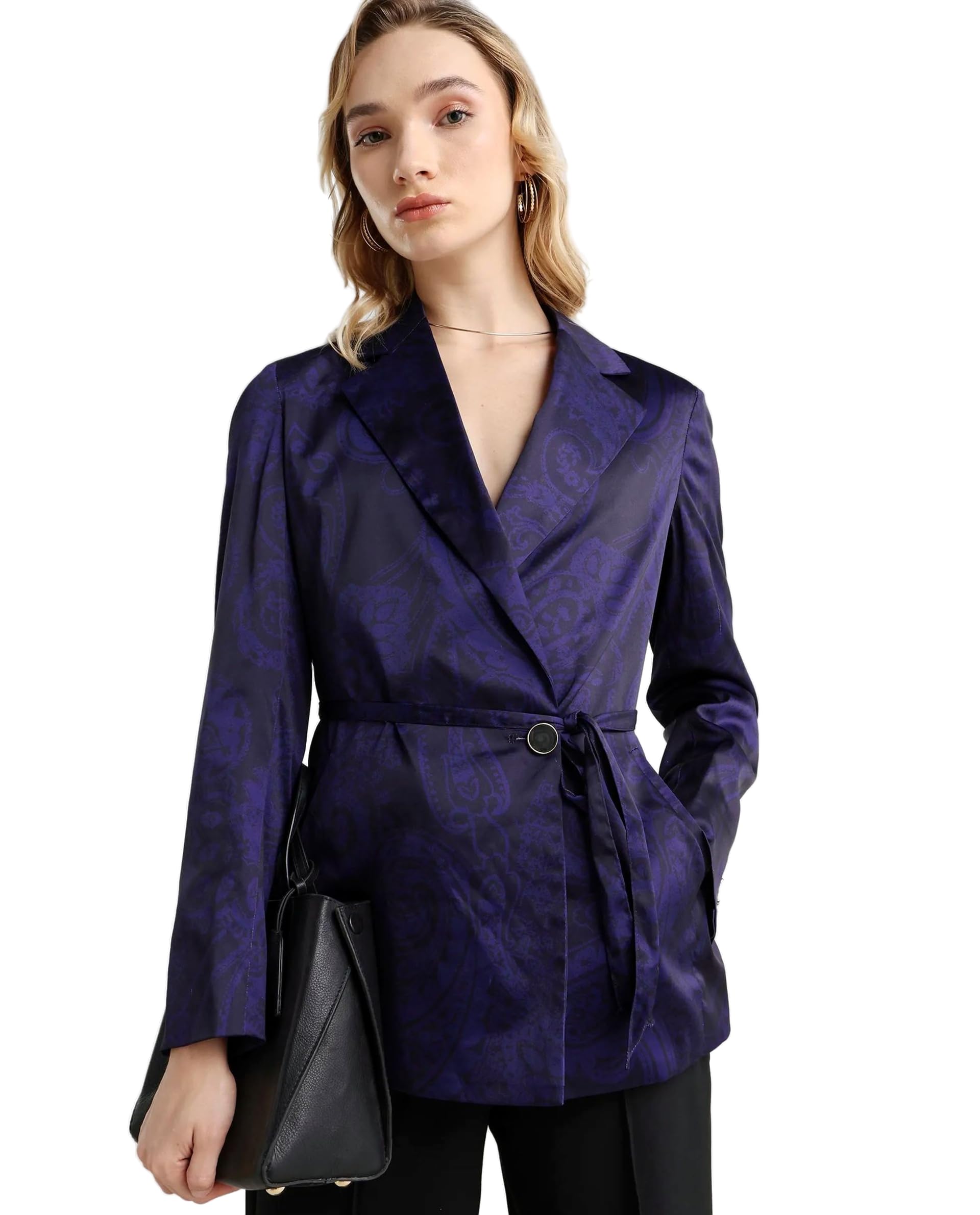 rareism Tailored Abstract Dark Navy Polyester Notch Lapel Long Sleeve Blazer-picture-51