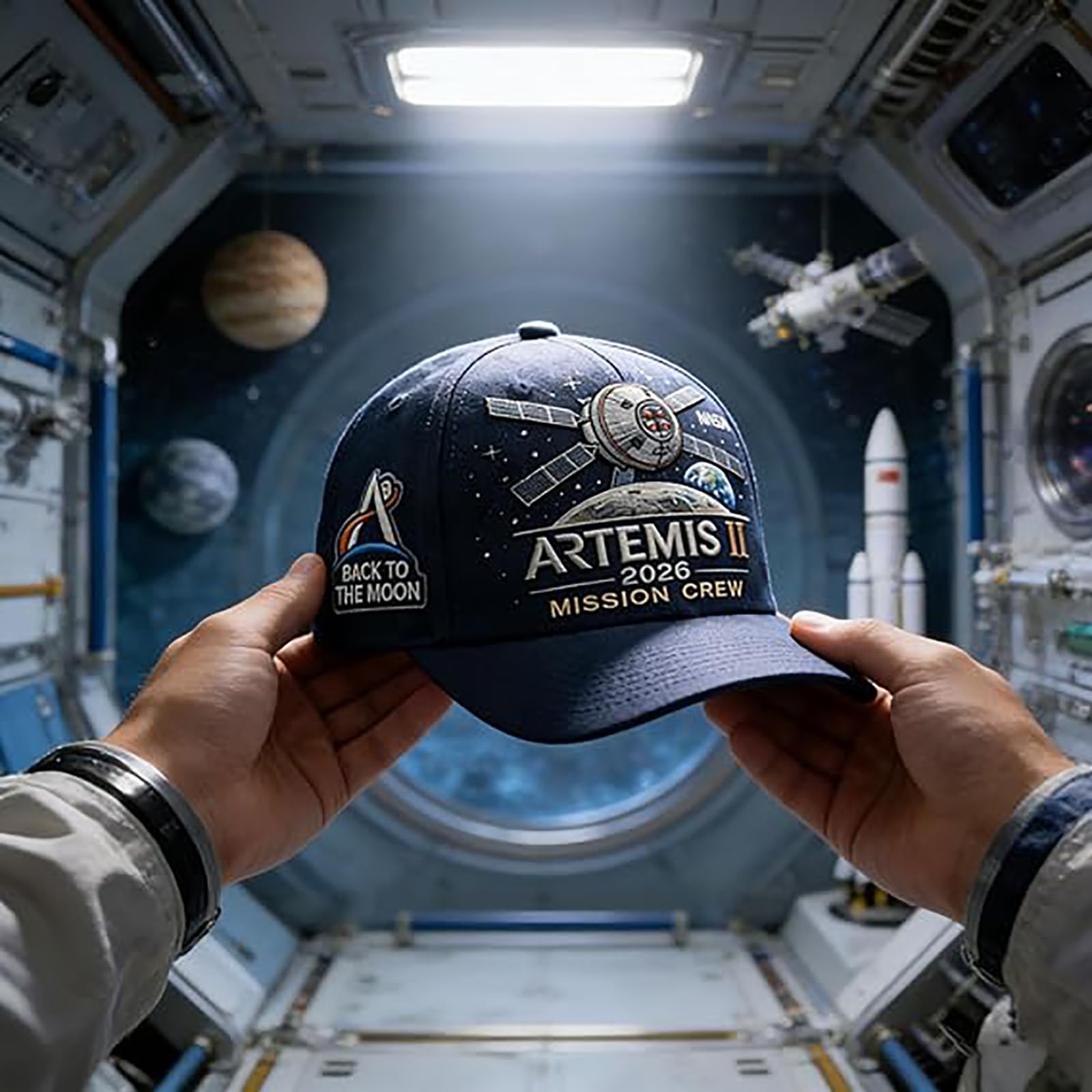 Artemis II Lunar Mission Commemorative Cap, 2026 Back to the Moon Space Hat, Astronaut Theme Baseball Cap, for Space Explore Black — view 6