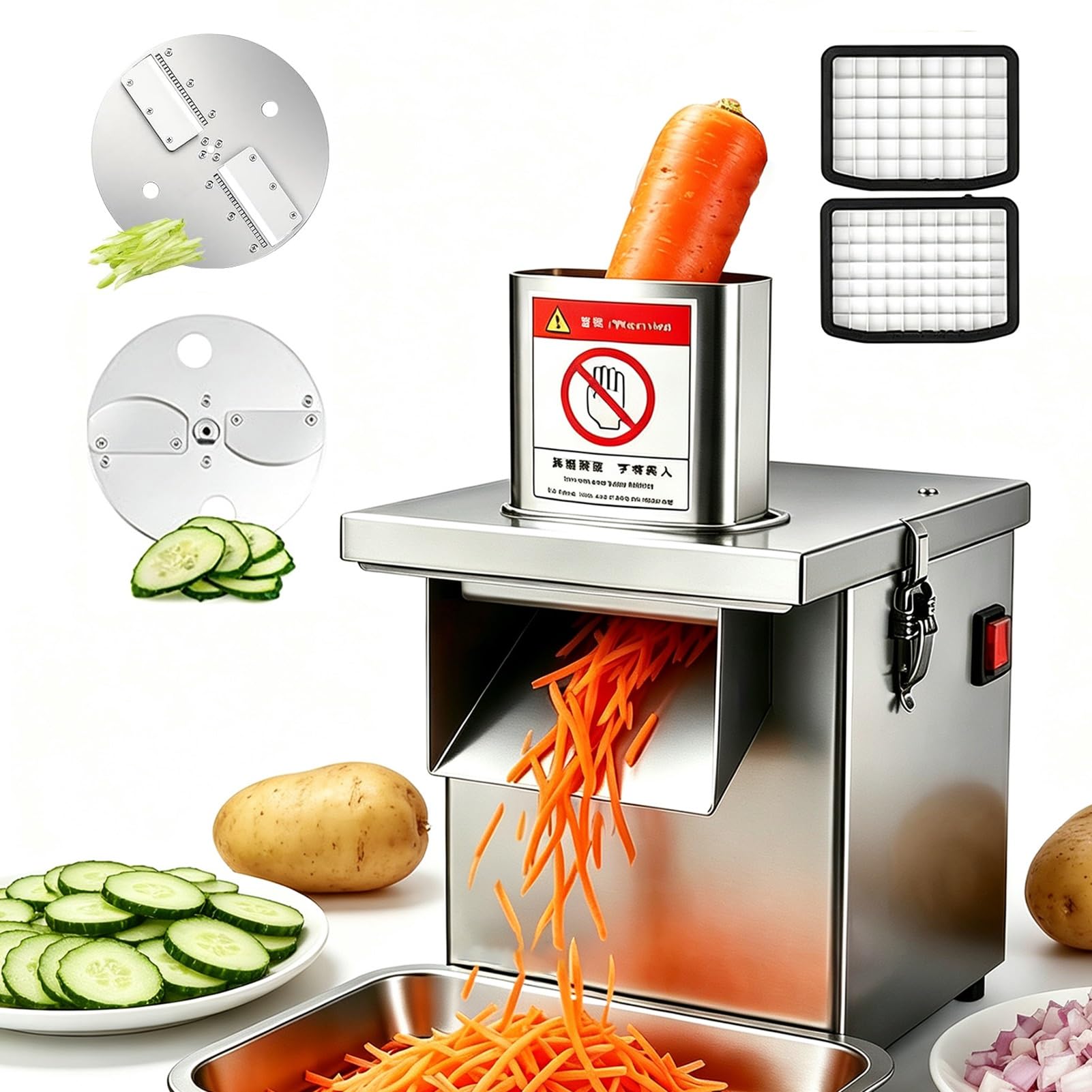 Cortadora De Verduras Comercial 3 En 1, Cortadora Eléctrica De Acero Inoxidable De 200 W, Máquina Para Rallar Y Cortar En Dados, Producción De 150 Kg/h Para Restaurante