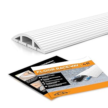 Simple Cord 4 FT White Floor Cord Cover - Protects Cables, Cords, or Wires - 3 Channel On Floor Raceway for Sidewalks or Walkways, in The Home or Office Doorways (White 4 ft)
