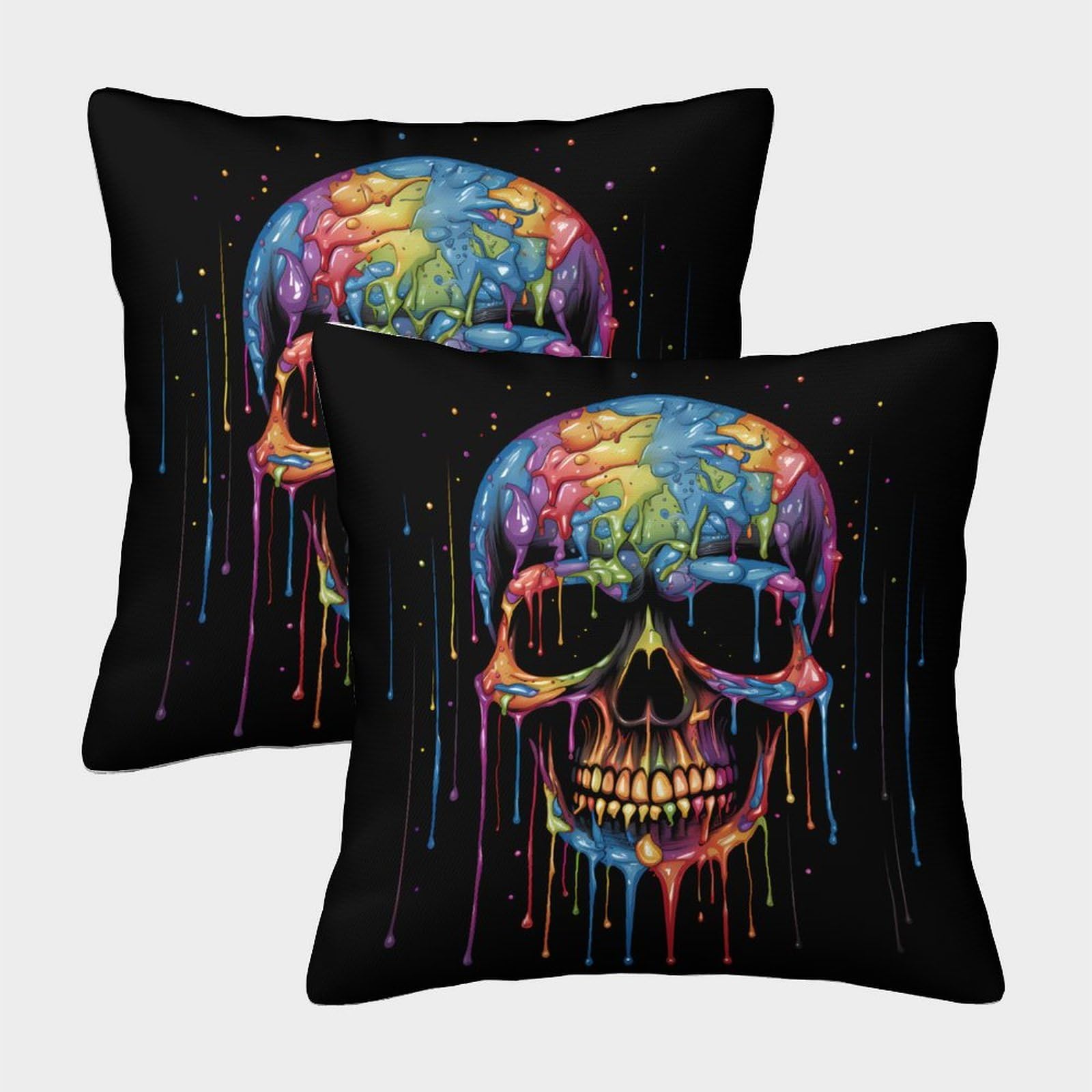 QFVANSIYO 3D Printed Colorful Skull Pattern Pillowcase Microfiber Bedroom Decor Skull Cushion Cover for Adults Teens Dorm Bedding 40x40cm