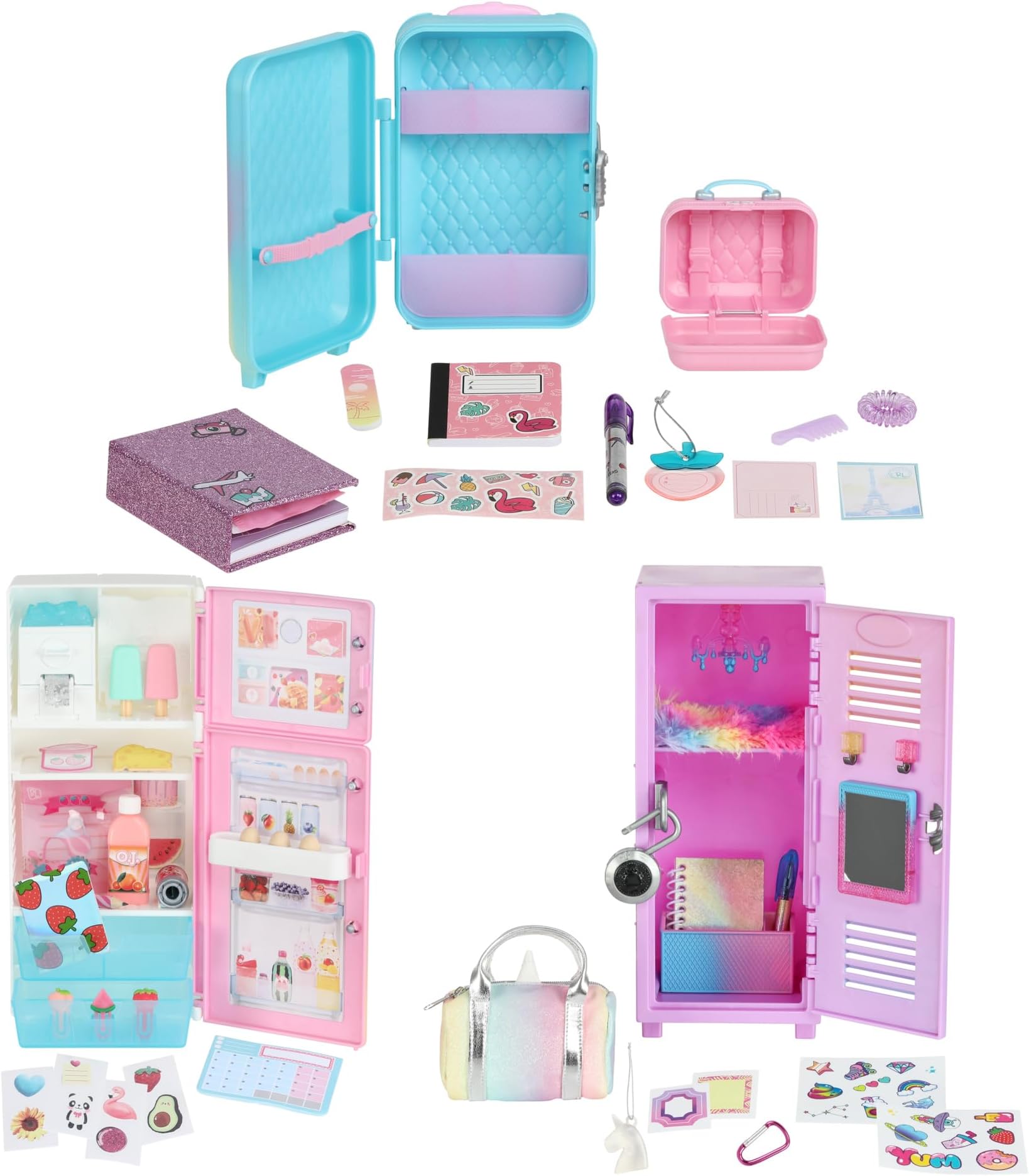 REAL LITTLES My Rainbow Collection, Roller Case, Fridge and Locker Desk Caddies in One Pack! Plus 57 Mini Toy Surprises! | Amazon Exclusive
