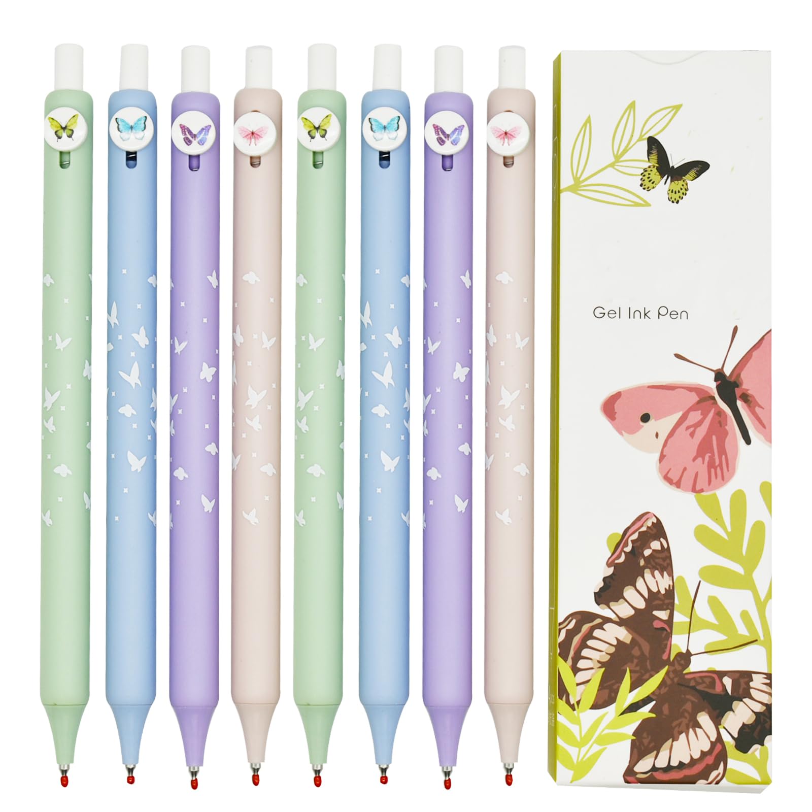 Maydahui 12-Pack Butterfly Rollerball Pens - Cute Gel Pens With Soft Grip For School & Office