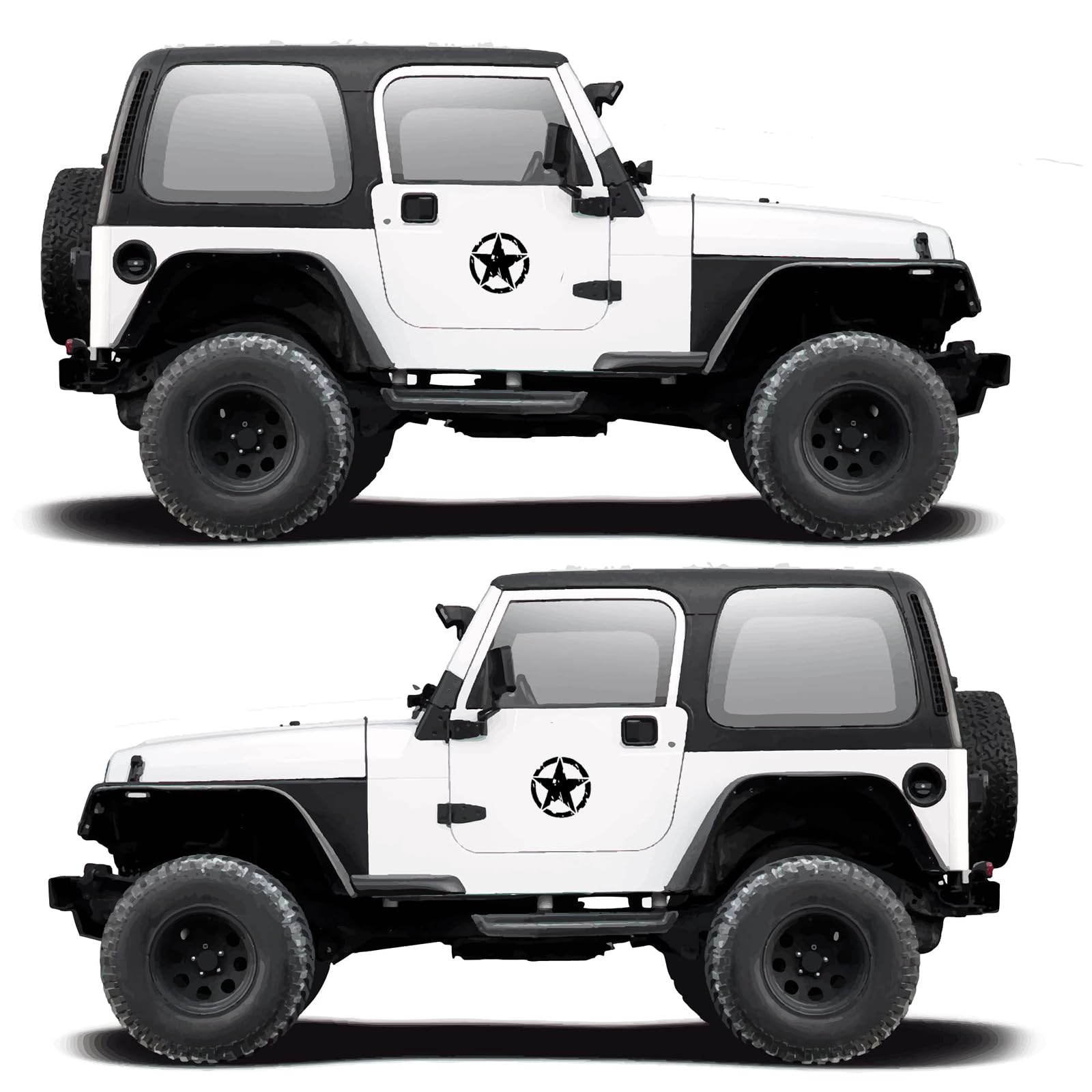 Longivia® 2 Unidades Pegatinas 4x4 Estrella Militar - Varios Tamaños 10cm, 15cm, 20cm, 25cm - Accesorios Todoterreno Vehiculo Historico Off Road (10cm x 10cm negro) — view 6