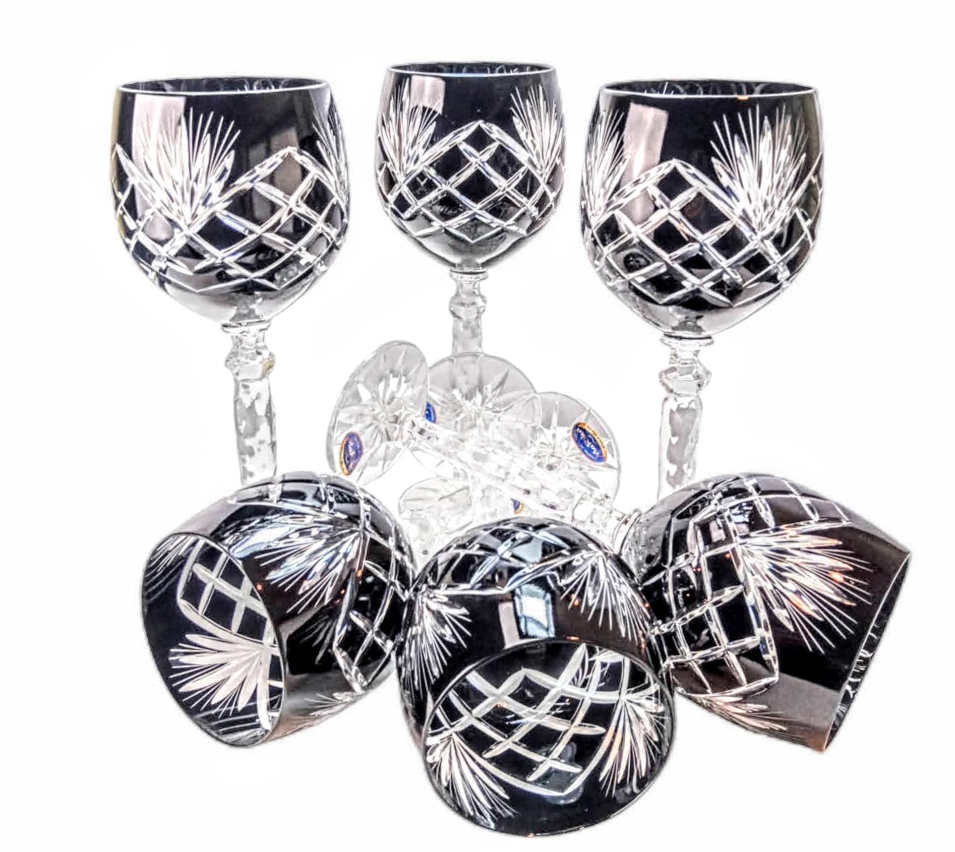 MaRika Kristall Weingläser Set – 280 ml, schwarz, handgefertigt – 6er Set Weingläser, perfekt für Rotwein und Weißwein, Geschenkidee
