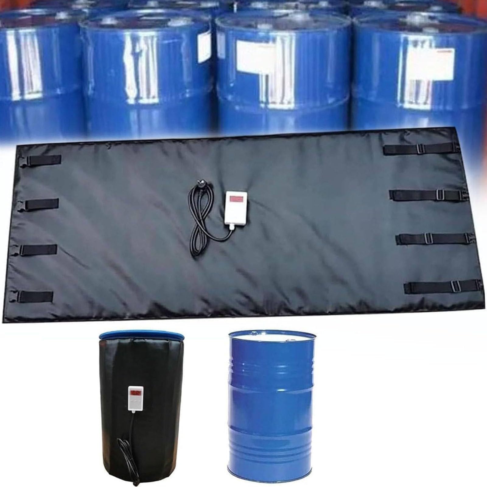 MRVAKDYDI Oil Barrel Heating Blanket, Insulated IBC Drum Heating Blanket for 55/275 Gallon, Black/Grey, Adjustable Thermostat(Black,275Gallon/1000L)