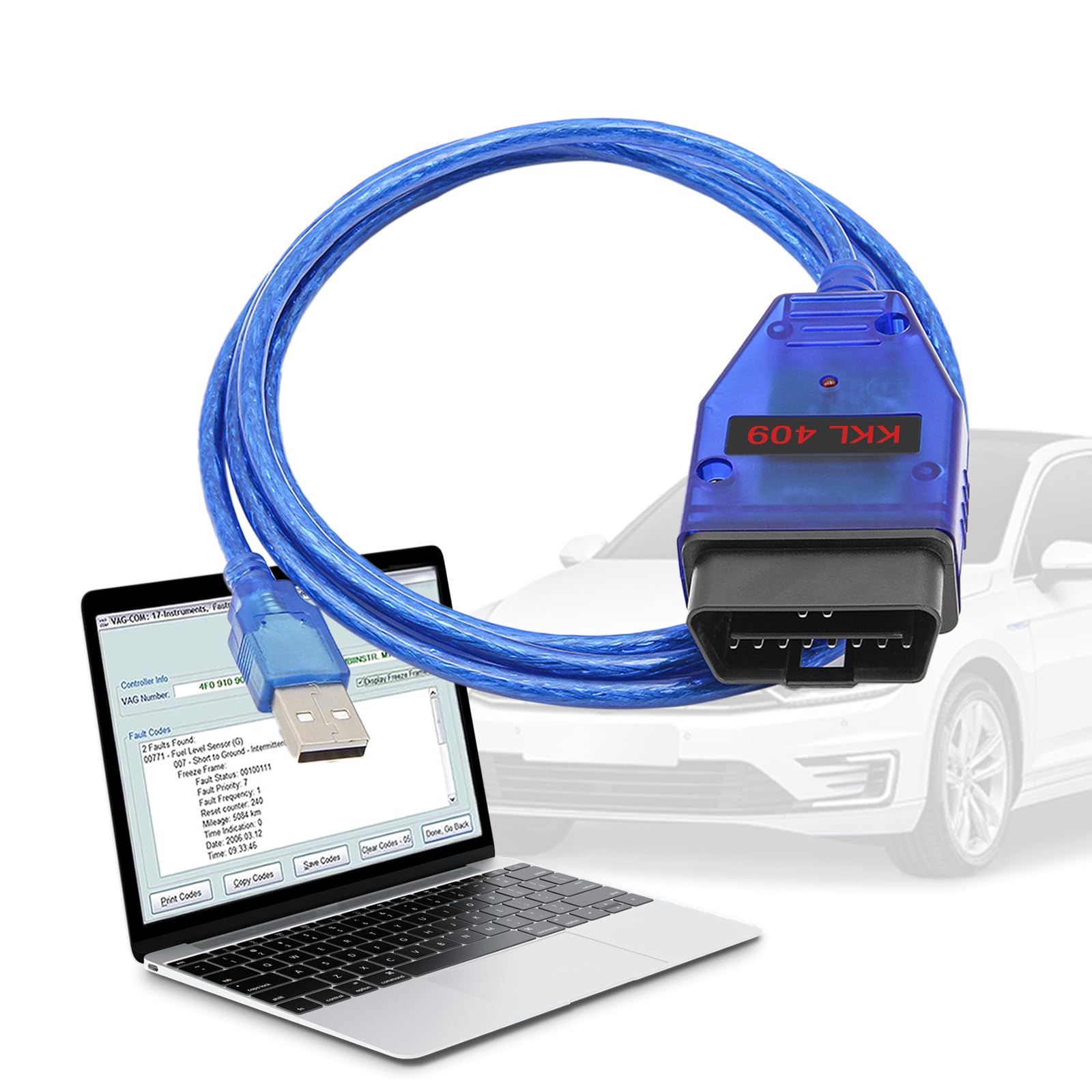 KKL 409 cavo USB con Chip originale FTDI FT232RL adatto per V-w,Volk-s,Audi,Seat,Skoda veicoli dal 1996 oltre,OBD2 per strumento di scansione ECU auto per software diagnostico V A G-COM Windows XP