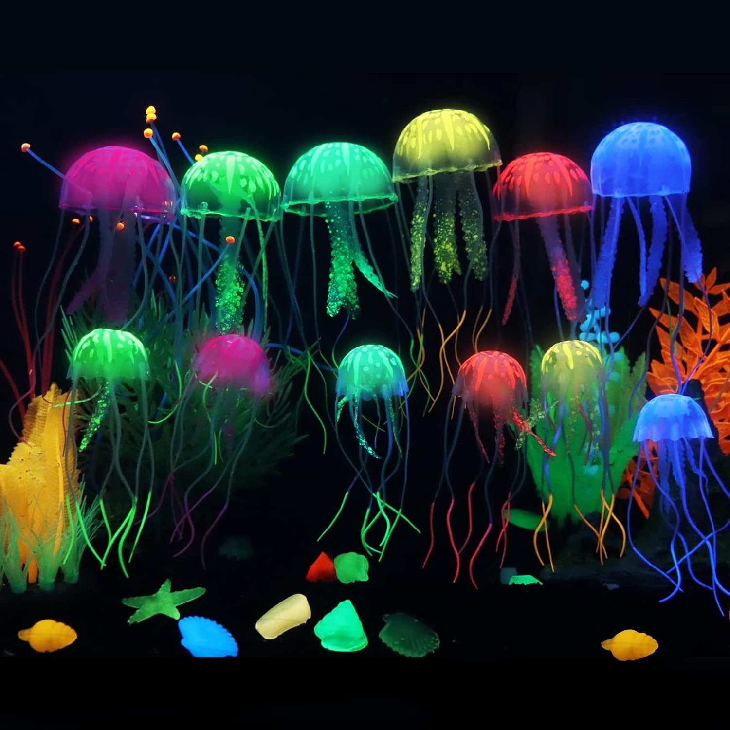 LPFLASAT Fish Tank Decorations Fish Tank Decor Jellyfish Aquarium Glowing Fish Tank Decorations Fish Tank Accessories Jellyfish Aquarium Ornament Turtle Tank Fake Fish Plants 12 Pieces
