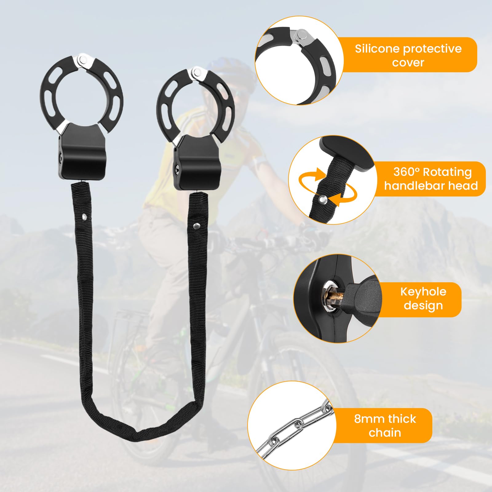 Candado Patinete Electrico, Candado Bicicleta Antirrobo, Cadena Moto, para Scooters, Bicicletas Eléctricas, Cochecito, Bicicleta Antirrobo de Doble Anillo con Llave