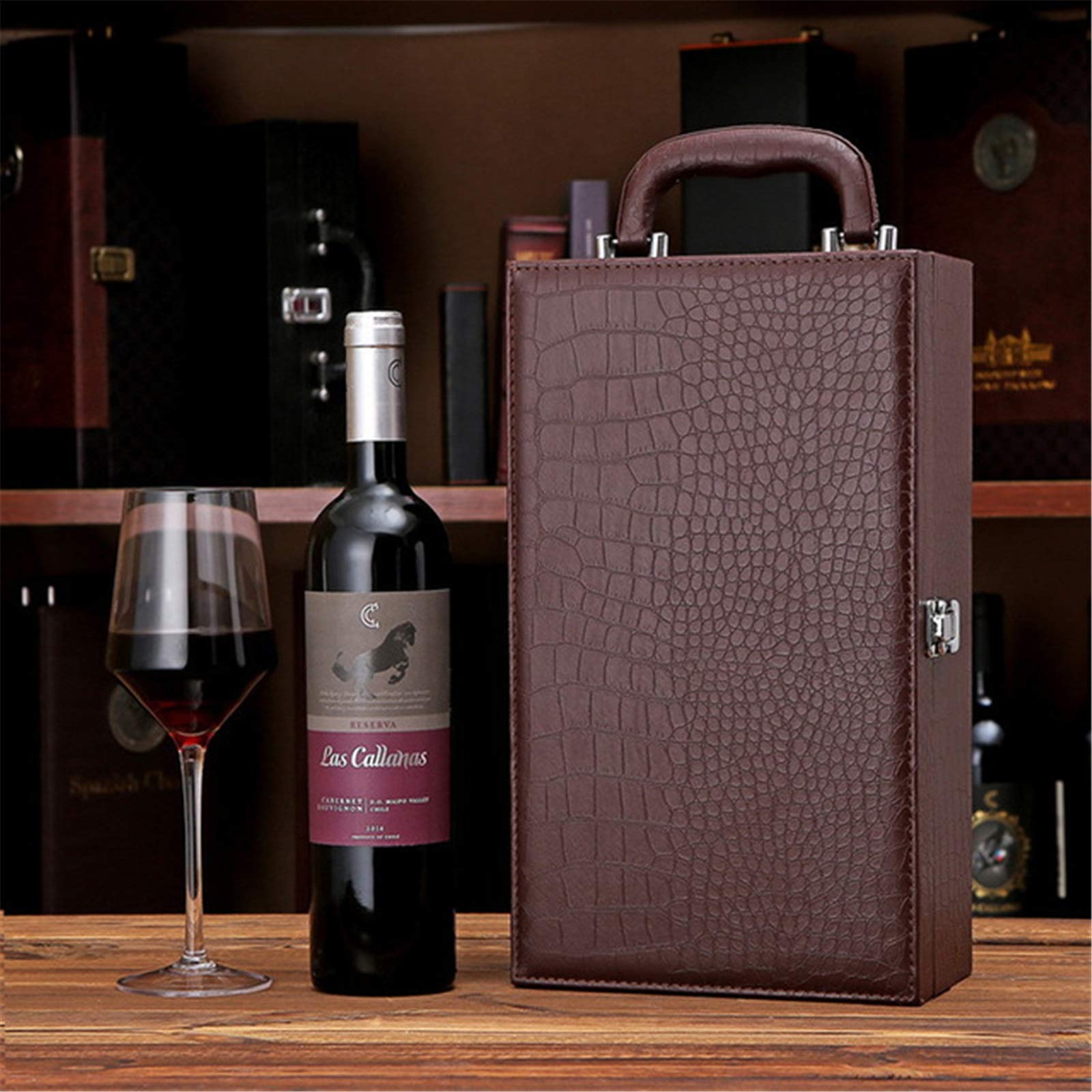 Coffret à Vin Cuir 2 Bouteilles De Champagne Cadeau pour Home Bar Decor(Coffee)