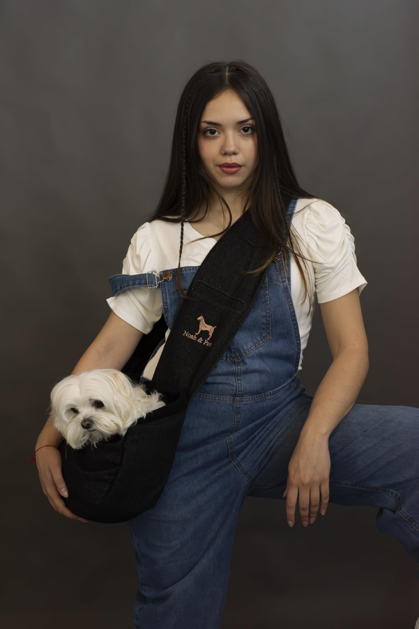 Noah & Paw Hundetragetasche für Kleine Hunde bis 10kg, Hundetasche mit Verstellbarem Schultergurt, und Weichem Fell, 3X Sicherheitsfunktion, Haustiere Tragetasche aus Premium Denim