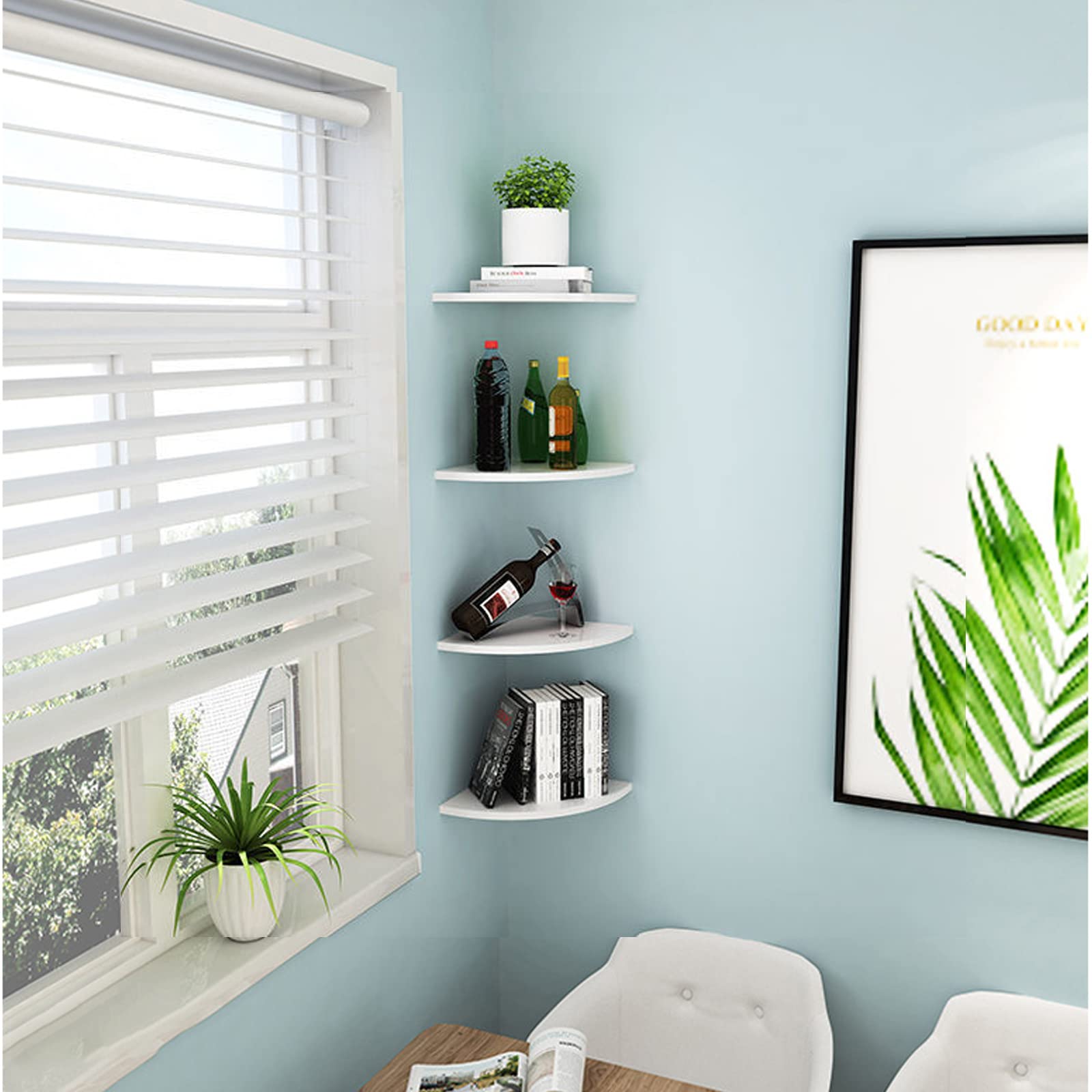 SISHHOME 8 Inch White Corner Floating Shelf Set of 3,Wall 90 Degree