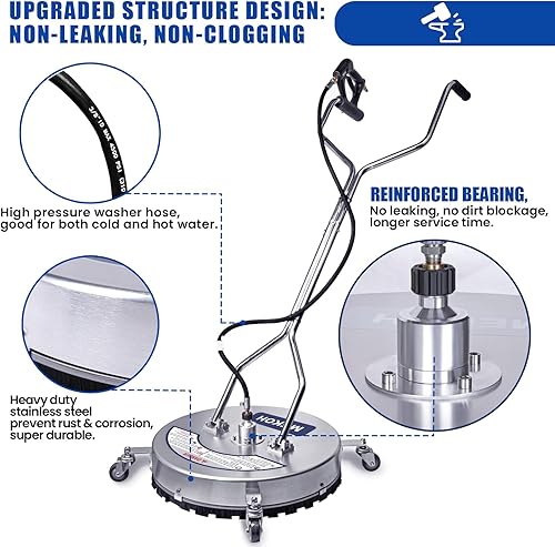 Miniatura 5 de MEKOH Limpiador de superficie de 24 pulgadas, limpiador de superficies de acero inoxidable de 4500 PSI con ruedas, accesorio de lavadora eléctrica