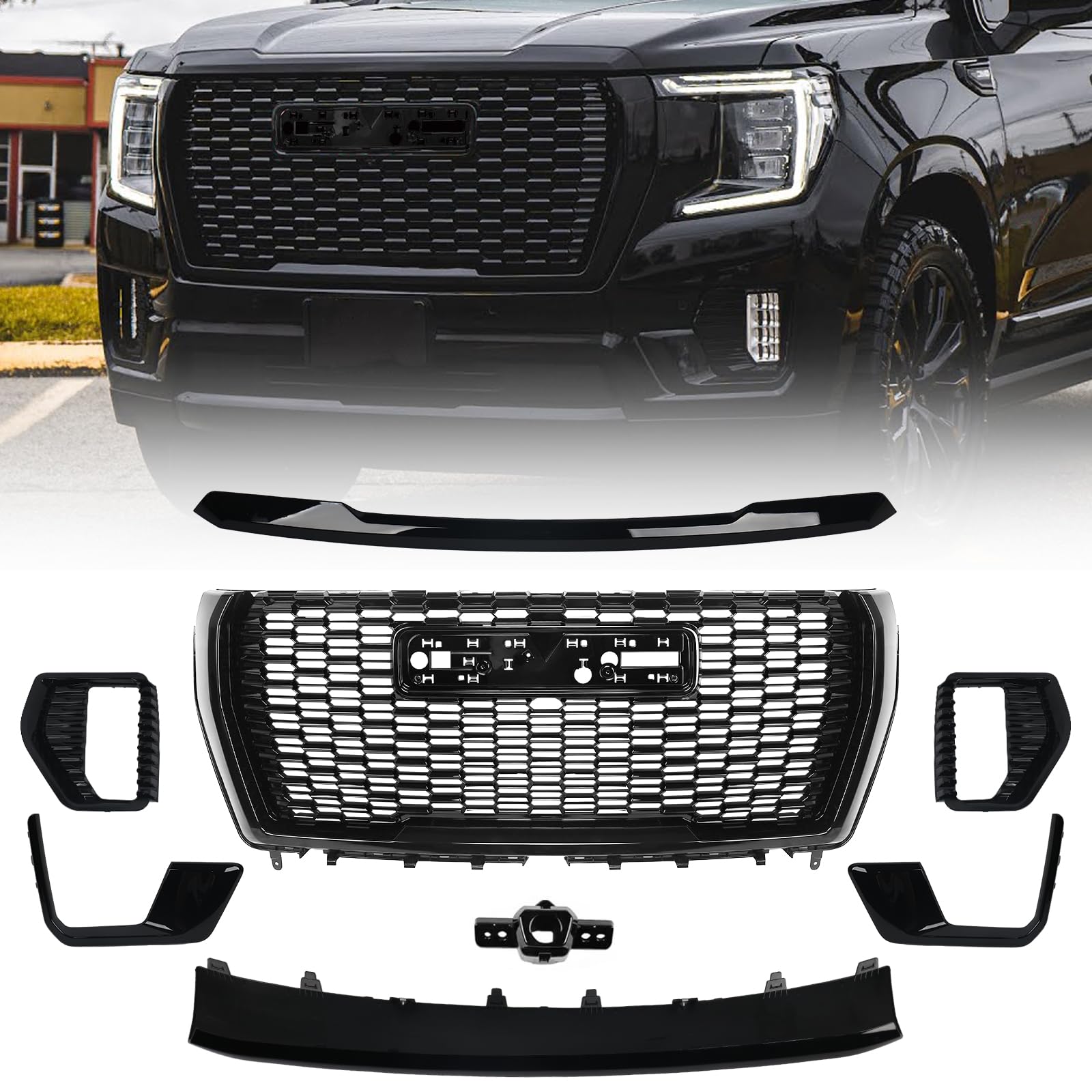black grille set for gmc yukon 2021-2024 with fog light bezels