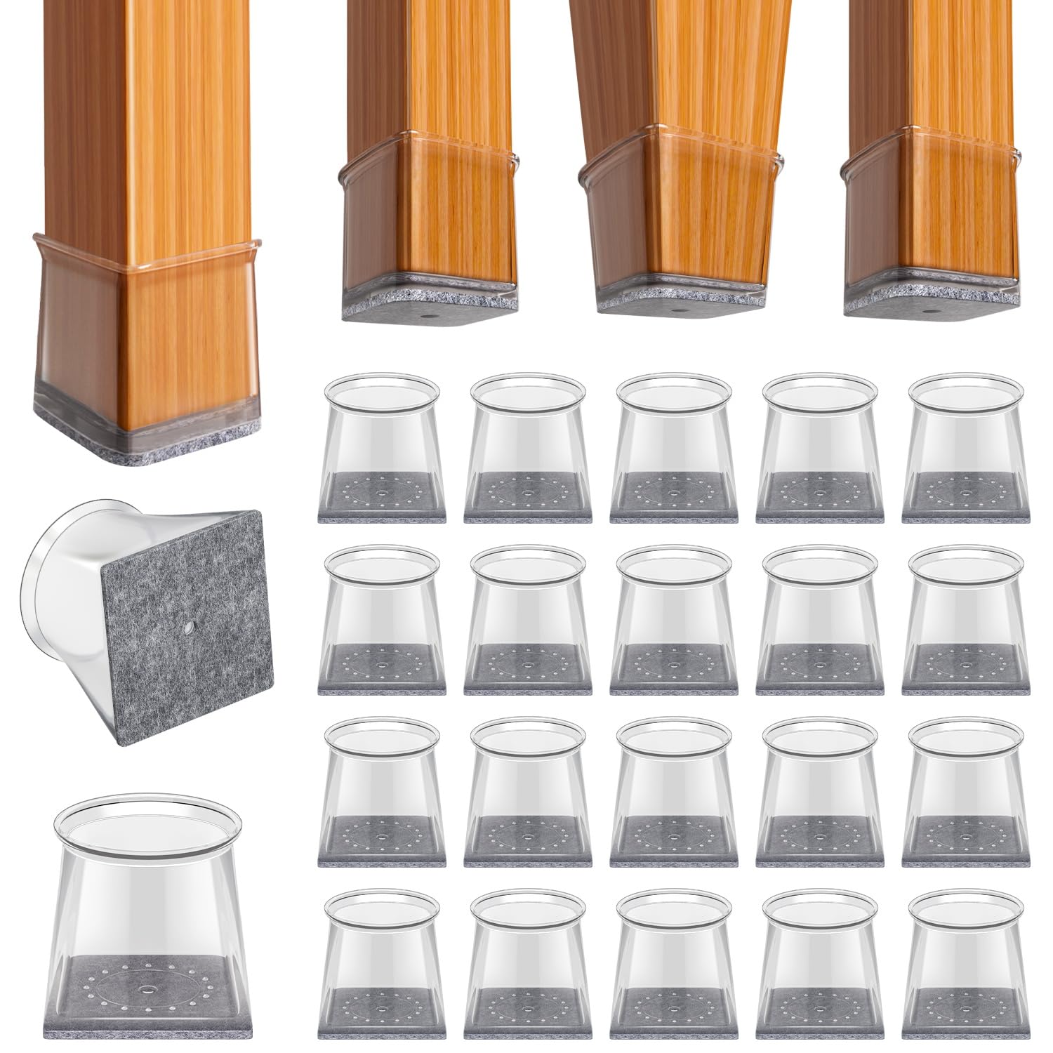 BUMACO Chair Leg Floor Protectors Square Chair Leg Protectors for Hardwood Floors Silicone Pads Covers to Protect Floors Clear-20 Pcs Square S (3/4"