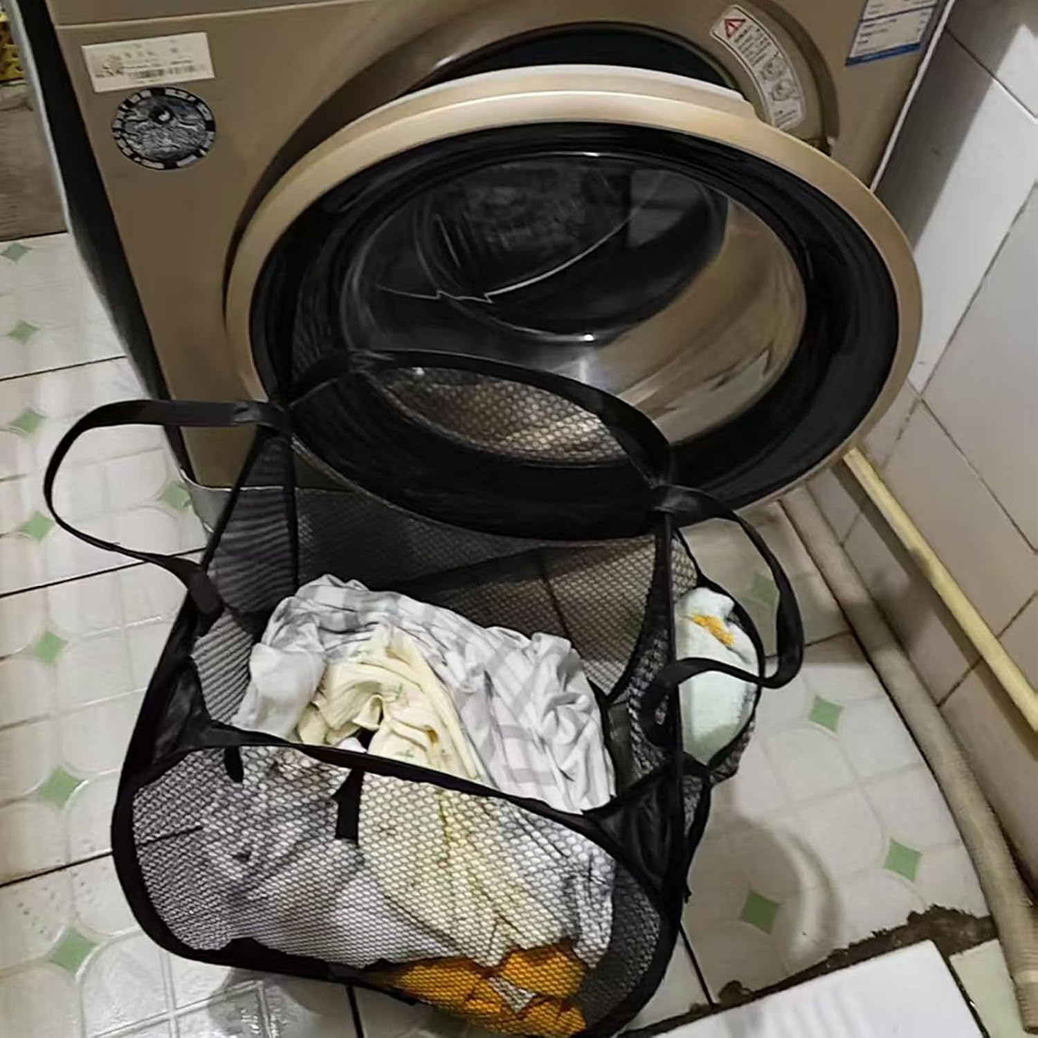 ULYSIA Collapsible Laundry Basket,Dirty Clothes Mesh Pop Up Hamper, Small Foldable Laundry Basket for Bathroom, Dorm, Travel Storage,Cruise Essentials Black
