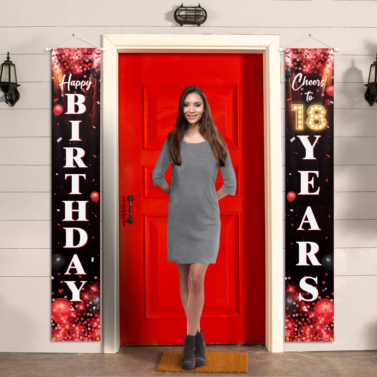18. Geburtstag Tür Banner – 185 X 90 Cm, Rot-Schwarz-Weiß, Wetterfestes Partydekor Für Indoor Und Outdoor