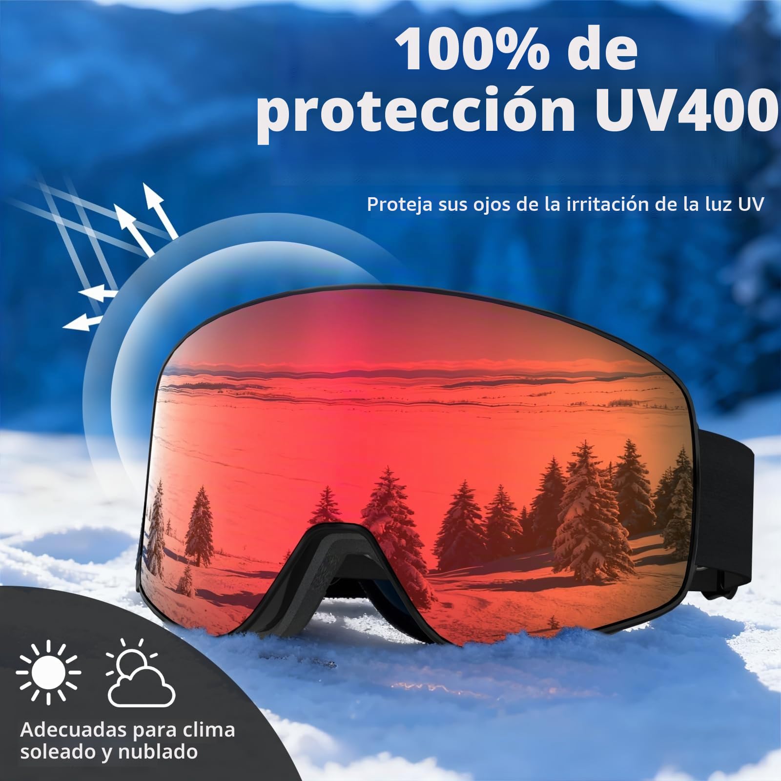 Gafas de Esquí YH212 con Magnético Lentes Intercambiables | Gafas Esqui OTG para Unisex Ajustable Tamaño Anti-Niebla Protección UV Snowboard Nieve Espejo para Ski
