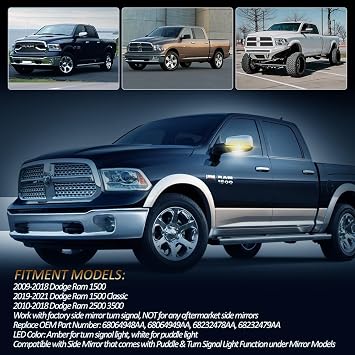 Sequential LED Mirror Turn Signal Light Smoked Lens for Dodge RAM 2009-2018
