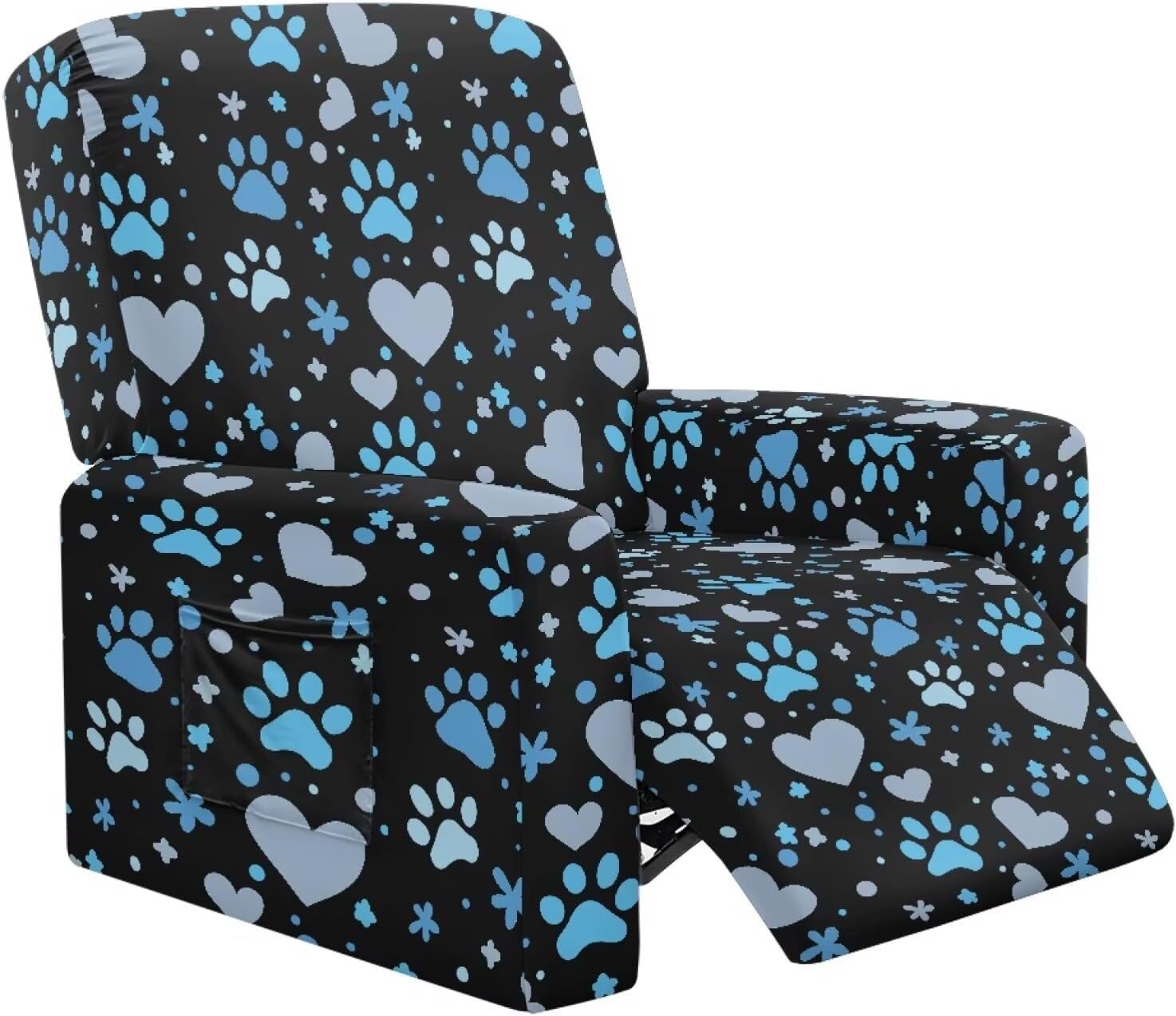 Dog Paw Print Reclining Chair Covers, Recliner Sofa Slipcovers Love Print Lazyboy Recliner Chair Cover with Handle Opening