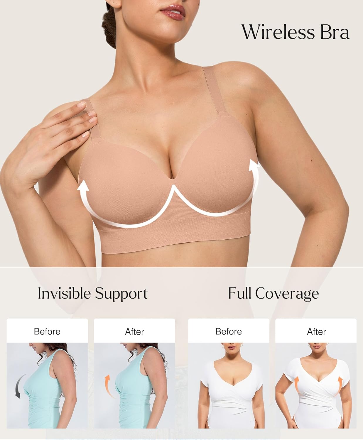 Popilush Bras for Women No Underwire Seamless Wireless Support Bra Full Coverage Comfort T Shirt Bralette - Image 2