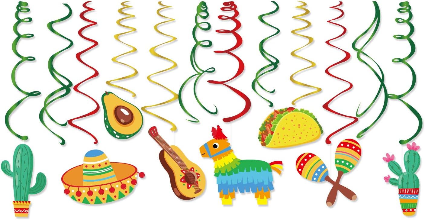15Pcs Mexican Fiesta Party Decorations Hanging Swirl Decorations Cinco De Mayo Party Supplies Mexican Birthday Theme Ceiling Decoration Boys Girls Shower