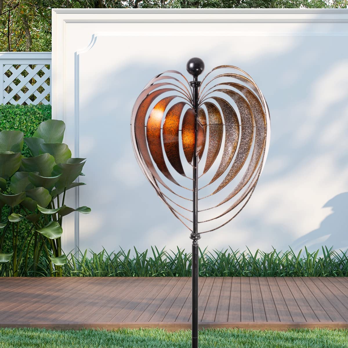 CIM Metalowy wiatrak XL — Kinetic Spinner Heart 54 cm — wymiary: Ø 54 cm wysokość całkowita: 200 cm — odporny na warunki atmosferyczne — malowany proszkowo — wyjątkowa dekoracja ogrodowa