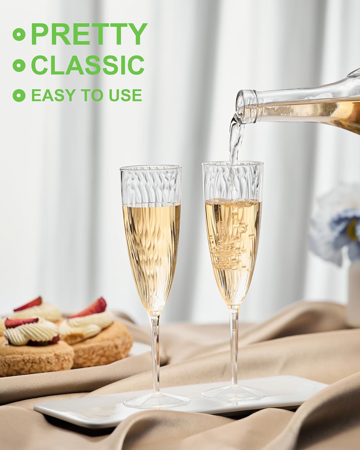 Plastic Champagne Flutes,24Pcs Disposable Clear Champagne Glasses,6 Oz Wine Glasses for Party Wedding Cocktail Toasting Party Family Holiday Picnic Thanksgiving Christmas - Image 2