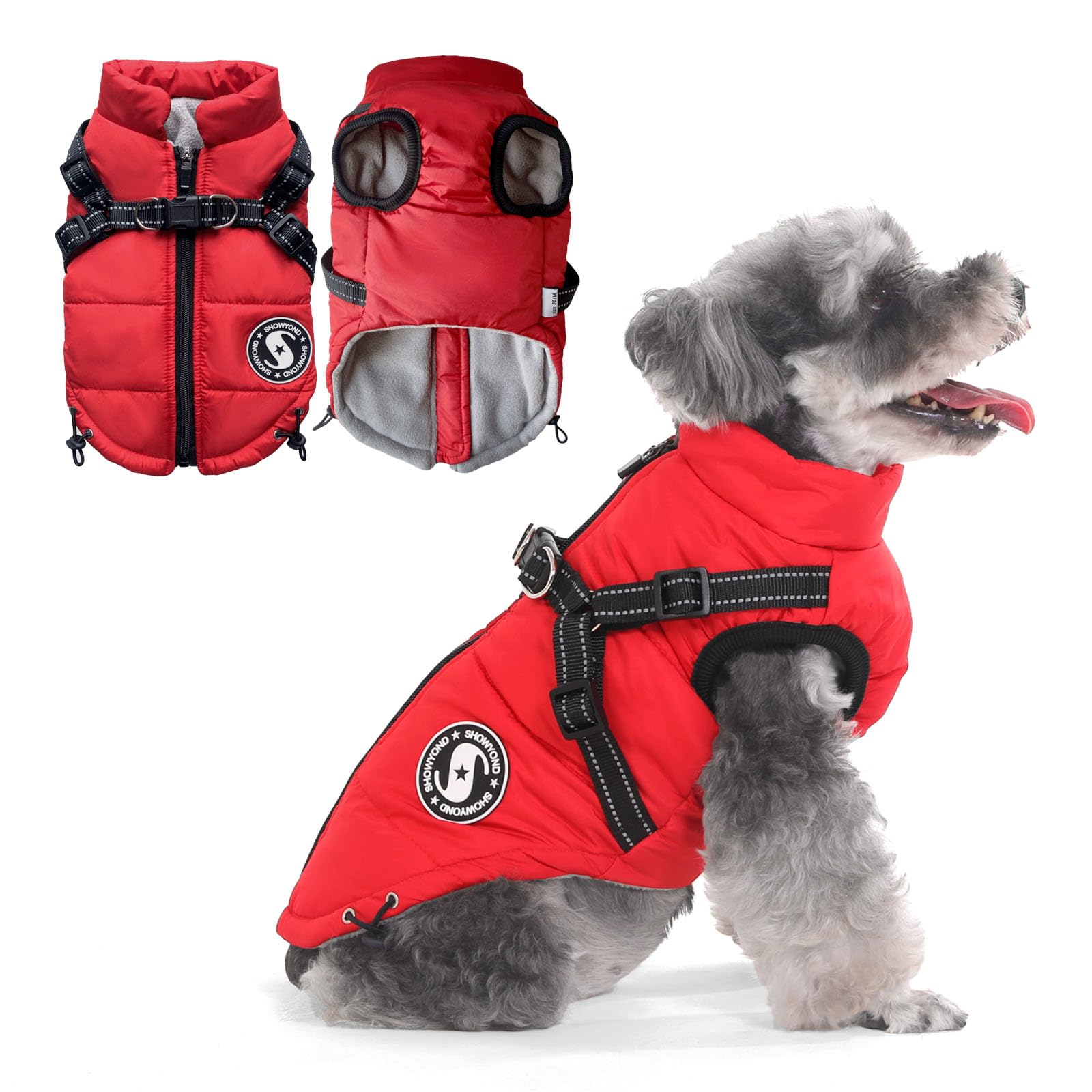 showyond Dog Coats Waterproof Winter Warm Zip Up Dog Coat with Harness Jacket for Puppy Small Medium Large Dogs