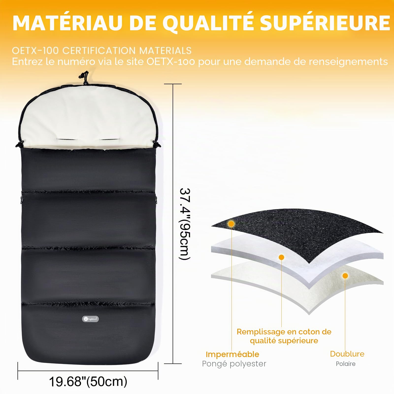 Ivywind Hiver Chanceliere Bebe Poussette, Chanceliere Universelle pour Poussette avec Design à Cordon, Imperméable Chancelière Poussette, Détachable, Accès Facile, Stockage Inclus, Chaud, Noir & Blan