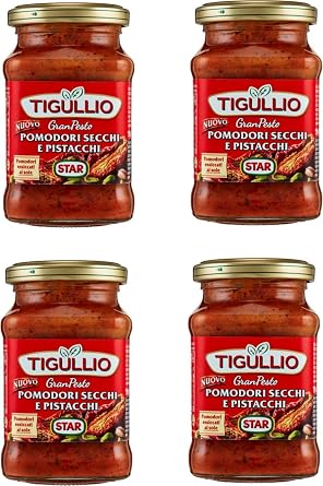 Tigullio"Gran Pesto Pomodori Secchi e Pistacchi" Dried Tomatoes and Pistachios Pesto - 6.42 Fluid Ounce 190ml Packages Pack of 4 [ Italian Import ]