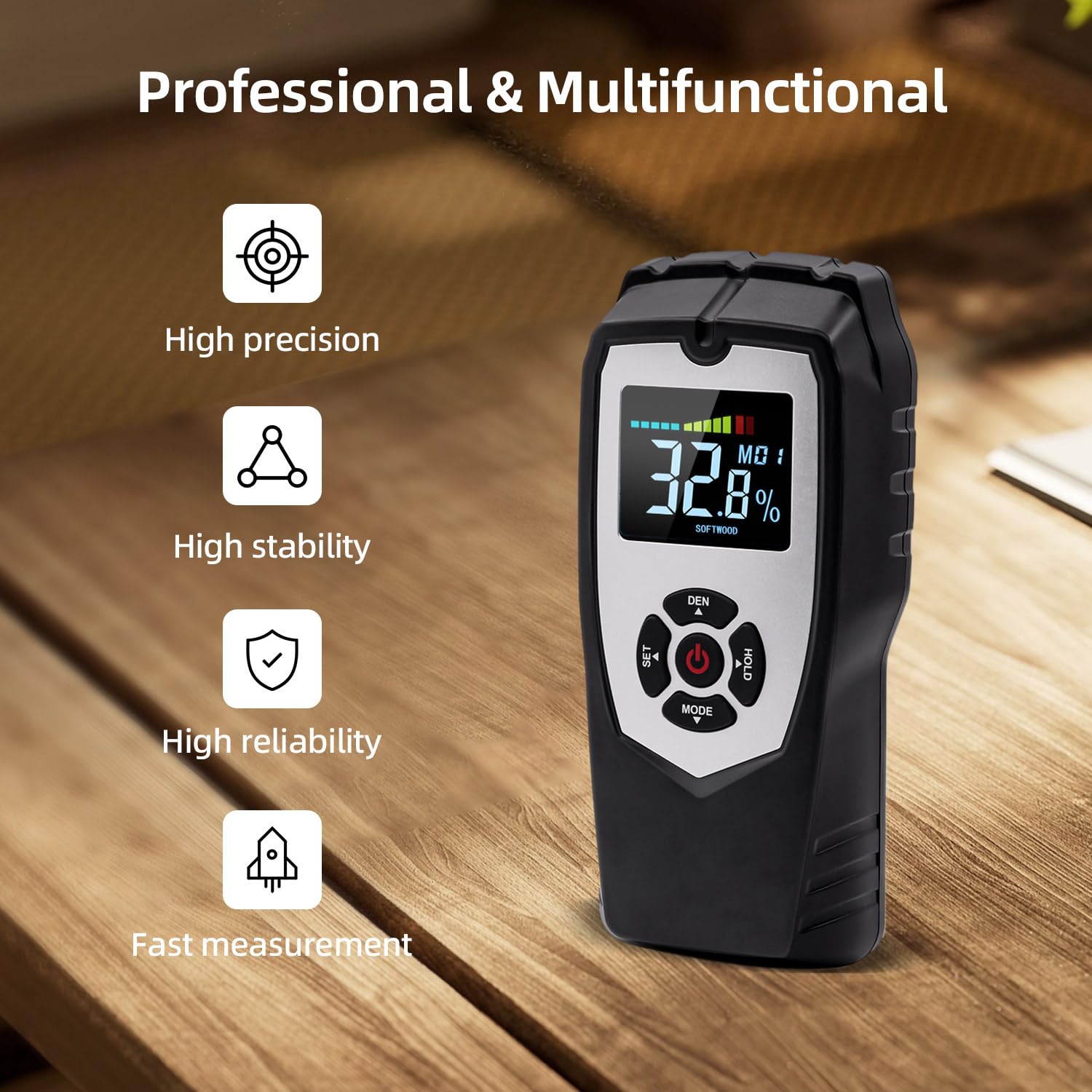 Mcbazel Misuratore Umidità Muri Digitale, Rivelatore di Umidità Igrometro, Moisture Meter per Legno, Pareti, Intonaco, Muratura, Profondità di Analisi 0-50 mm