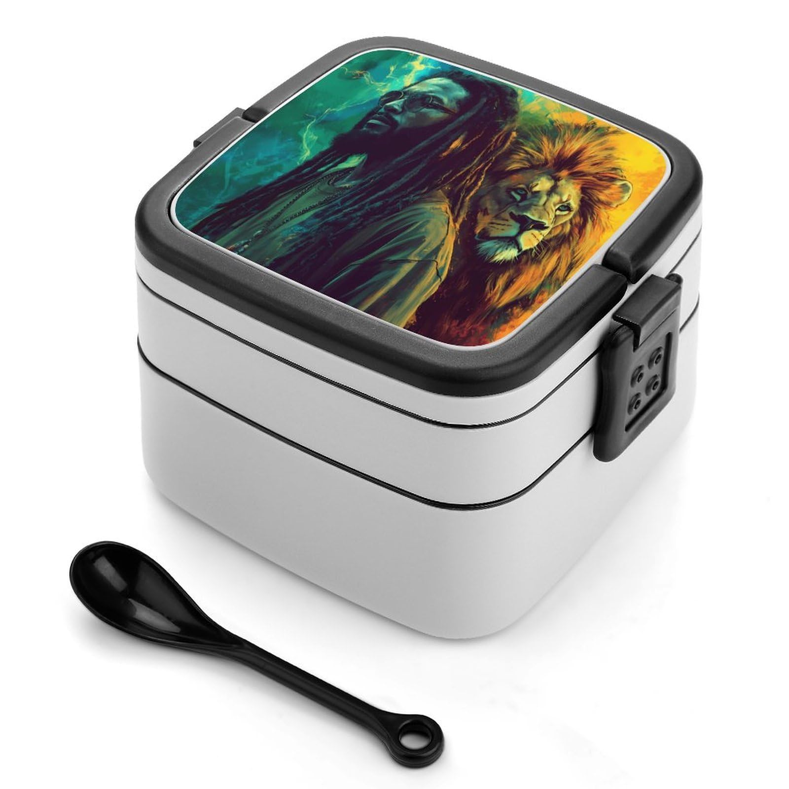 CGSBNGHA Rasta Lion Jamaican Bento Lunch Box 2 Layer Lunchbox Food Container for Adults Office