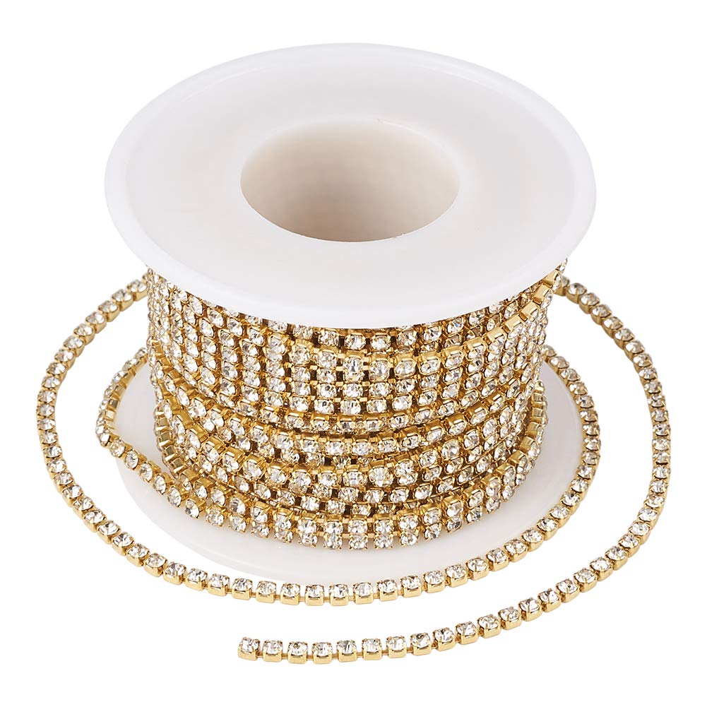 Cheriswelry Rhinestone Strass Chains, 2.3mm Crystal Clear Diamante Trimming Claw Chain Close Trim Cup Chain for DIY Sewing Craft- About 10yards/roll — image 1