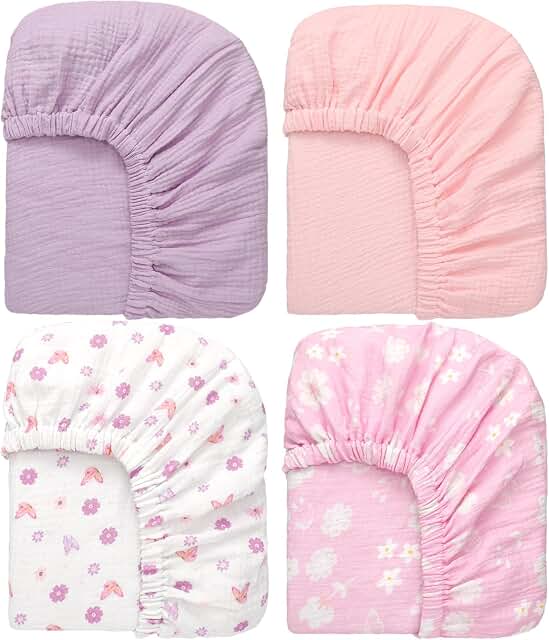 4 Pack Muslin Crib Sheets Purple Butterfly