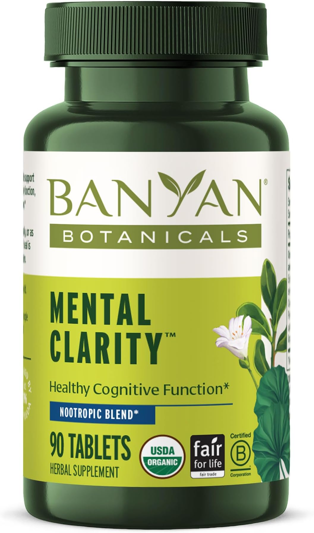 Banyan Botanicals Organic Mental Clarity – Herbal Alertness & Focus Supplement – with Bacopa & Gotu Kola – Natural Support for a Calm Mind & Sustainable Mental Energy – 90 Tablets – USDA Organic